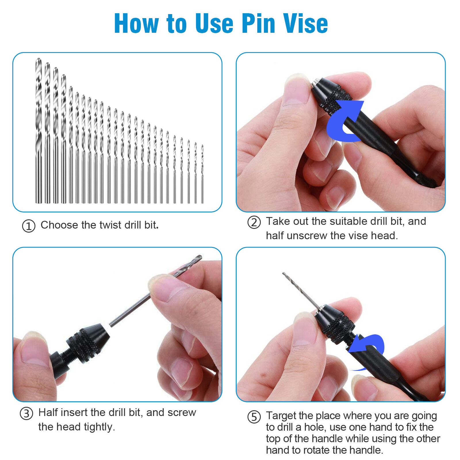 26 Pcs Mini Micro Hand Drill Bits Set Small Manual Keyless Chuck Pin Vise Rotary