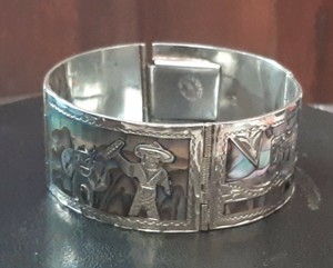 taxco mexico silver 43g abalone mrm sterling bracelet panel