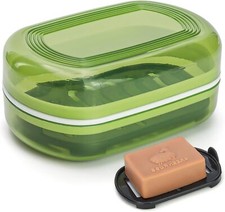Travel Soap Case, Shampoo Bar Holder for Traveling, Dish with Lid, Green