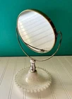 Vintage Pedestal Tabletop Vanity Double Sided Swivel Mirror Milk Glass Glamour
