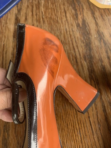 Prada Size 39 Vintage High Heels Square Toe orange Black Retro - Picture 20 of 24