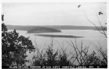 Postcard Mountain Home AR Island Lake Norfolk Dick Hirt's Cranfield Landing RPPC
