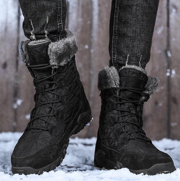 Men's Winter Snow Boots Waterproof Plush Warm Shoes Outdoor Lace Up Flat  Boots