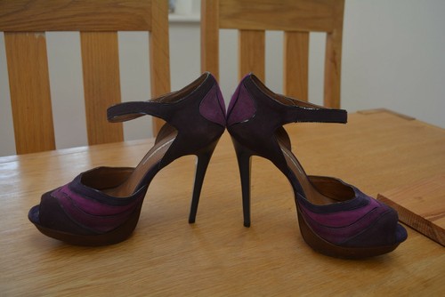 Studio TMLS Purple & Pink Suede Strappy Platform Sandal Size UK 5 - 第 1/9 張圖片