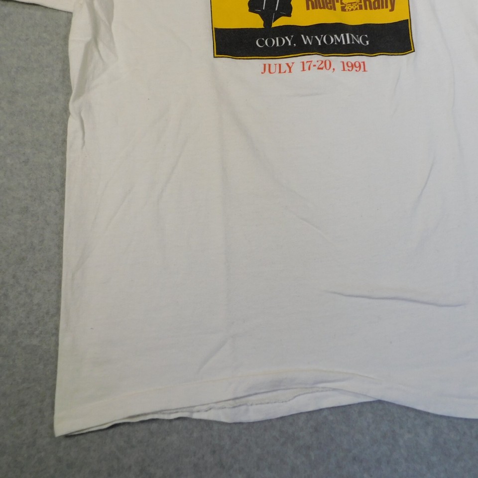 Vintage Wyoming Shirt Mens 2XL XXL White Short Sleeve Art Biker