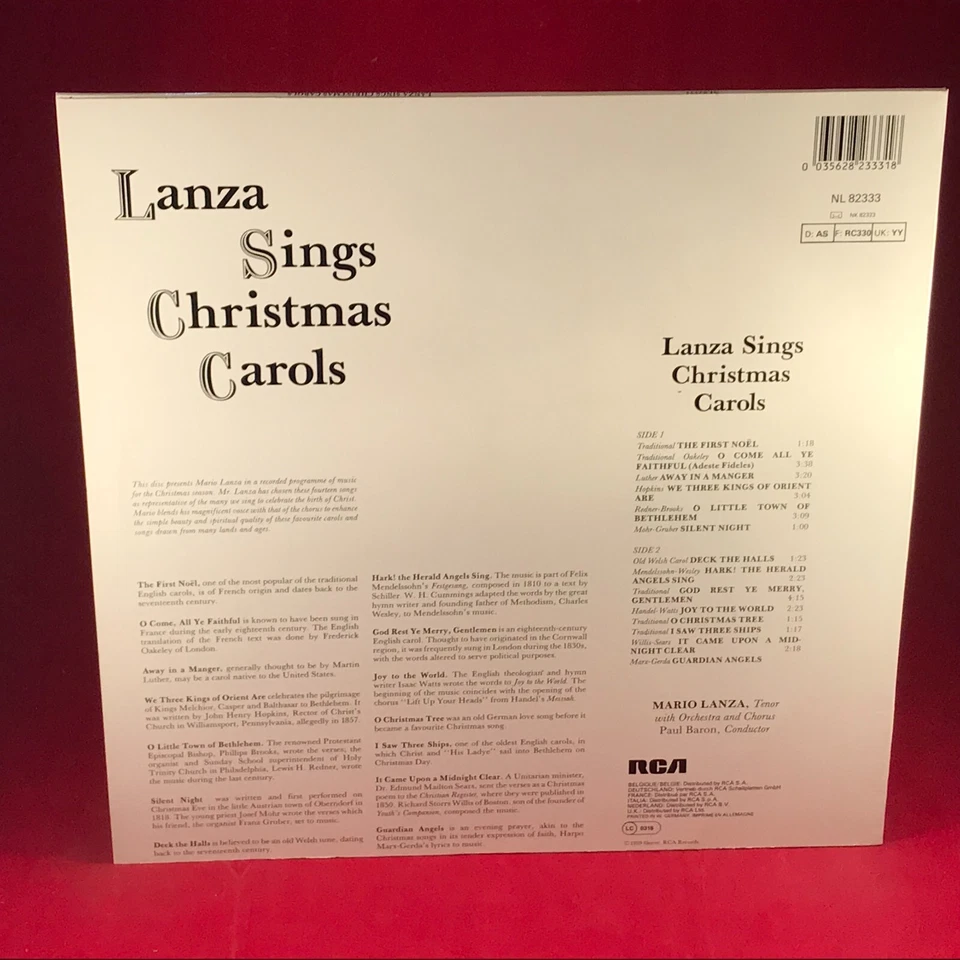 MARIO LANZA Sings Christmas Carols 1981 German Vinyl LP Silent Night First Noel - Image 2 of 4