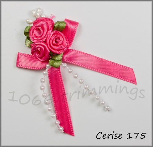 Satin Ribbon Triple Rose Bows With Beads Cluster Trio Packets 4 10 or 20 - Picture 12 of 39
