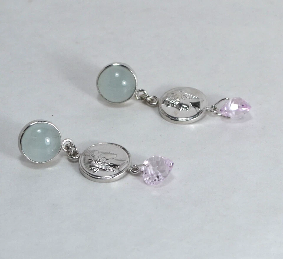 ORECCHINI ARGENTO 925 ACQUAMARINA E QUARZO ROSA FACCETTATO AGHT 0964 - Immagine 2 di 3