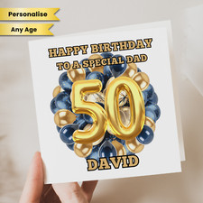 Dad 50th Birthday Card For Dad Husband Him Son Friend Uncle Brother Male Balloon
