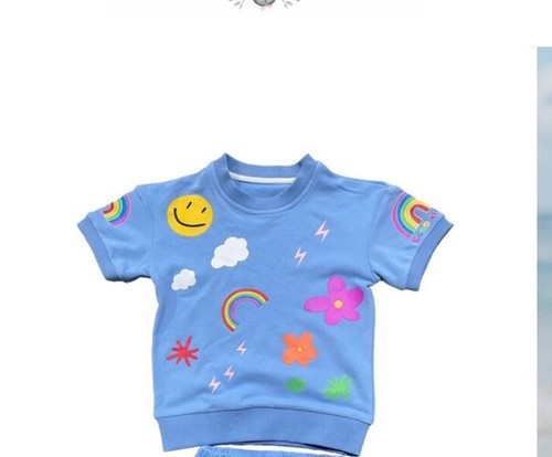 LOLA & THE BOYS HAPPY DAISY SHORT SLEEVE SWEATSHIRT VERY COLORFUL 8 - Picture 2 of 20