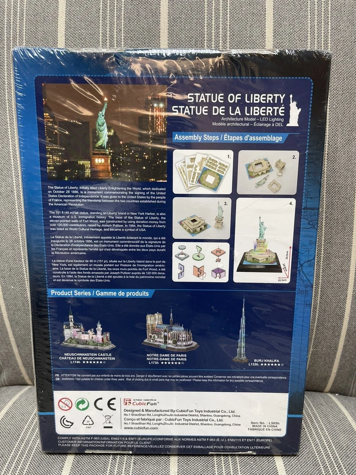 CubicFun 3D Puzzles LED Statue of Liberty Building Model Kits SEALED - Image 2 of 2