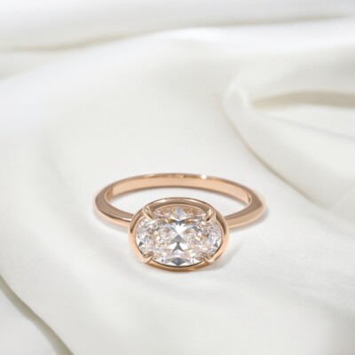 IGI 1,80 kt im Labor gezüchteter ovaler Diamant-Verlobungsring 14 kt Rotgold 5 6