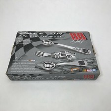 Dale Earnhardt Jr 88 NASCAR Baby Feeding Set 3 Pc Spoon Fork Bowl Silver Tone
