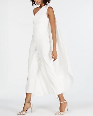 Adrianna Papell One-Shoulder Crepe Jumpsuit, Ivory,