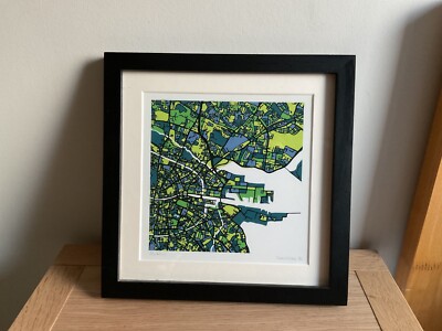 DUBLIN map green minimalist modern print frame VGC