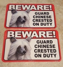 BEWARE Guard Dog on Duty Sign - Chinese Crested Plastic Sign Lot of 2