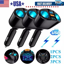 12V Outlet Dual USB Car Cigarette Lighter Socket Splitter Power Adapter Charger
