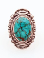 Native American Handmade Sterling Silver with Turquoise Ring Size 8.5