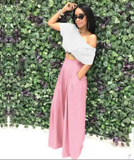 Palazzo Trousers Full Length Wide Leg Pants Women Elastic Waist Culottes 8-22