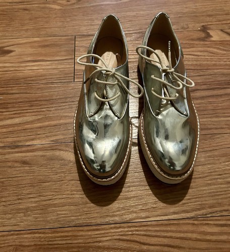 Zara Damen Silber Metallic Spiegel Plateau Schuhe Sneaker Gr 8 Uk 39