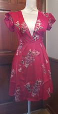 Jahans Premium Size S Red/Flowers Wrap Around Dress Short Sleeve So Cute 31" L