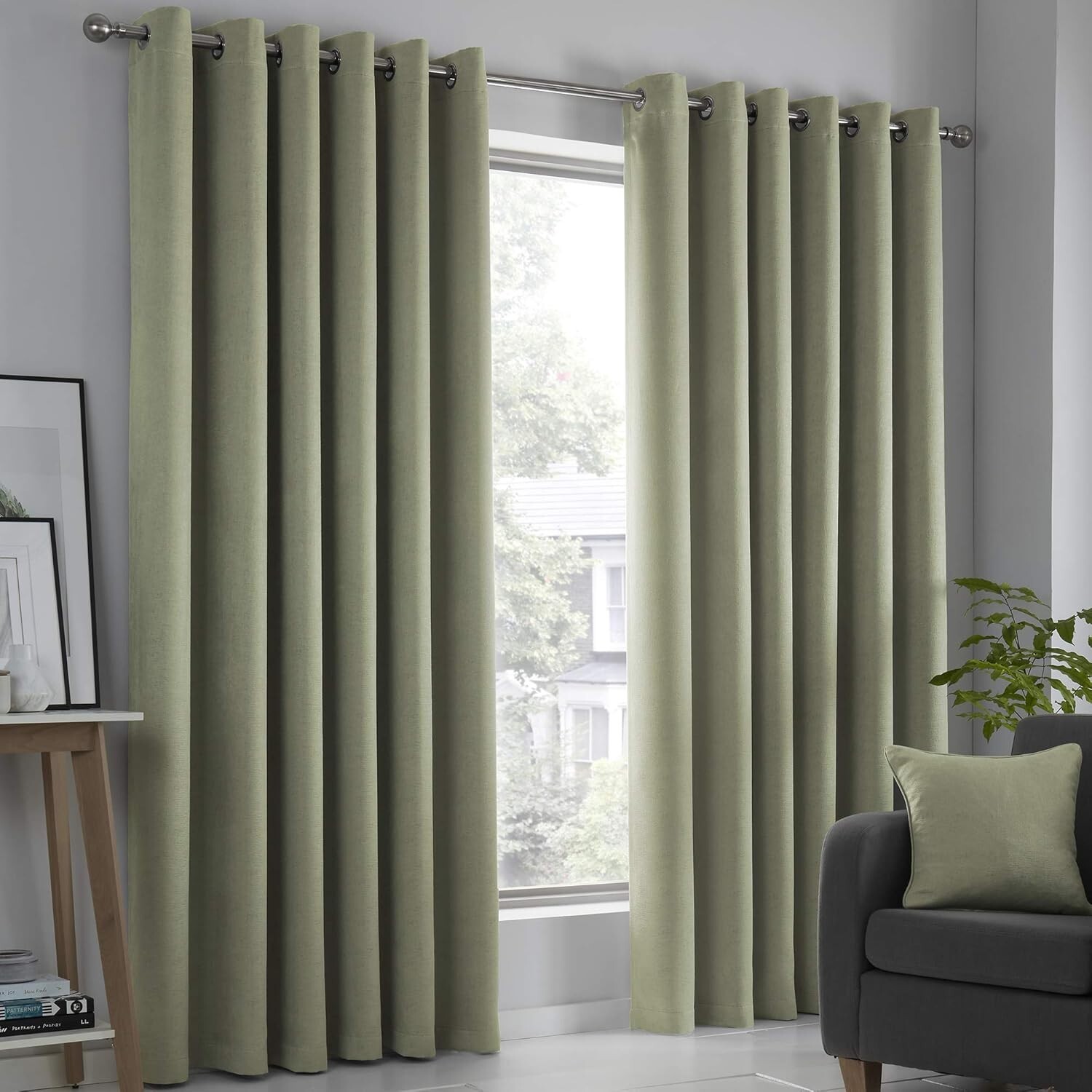 Fusion - Green Curtains W46 x L54"" (117 x 137cm) - 2x Panels - Eyelet (READ)