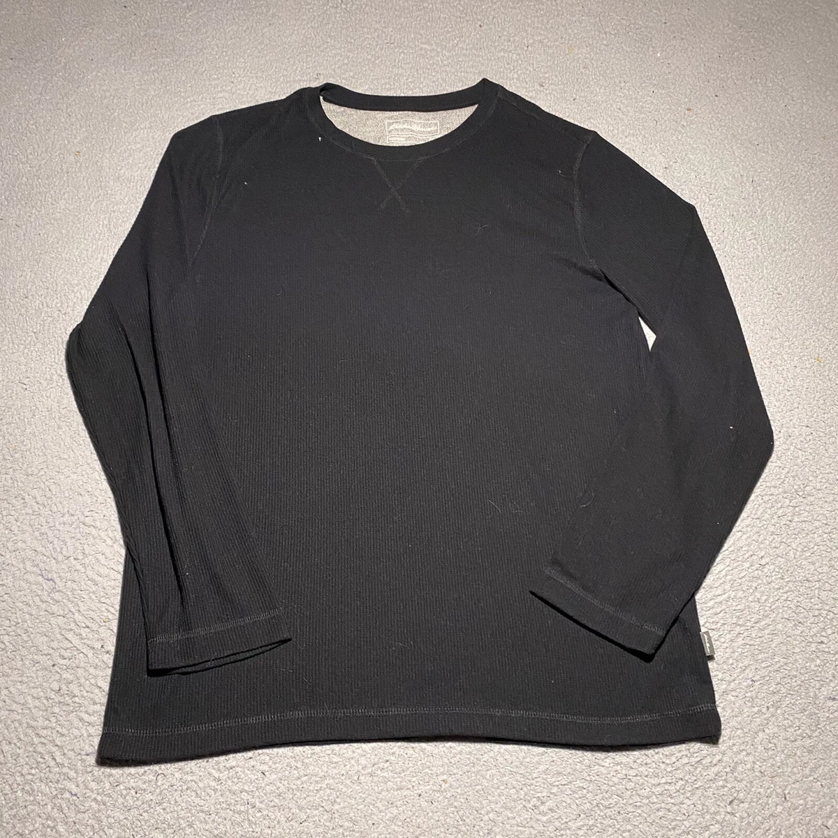 Eddie Bauer Sleepwear T Shirt Men s Large Black Waffle Knit Long Sleeve Thermal