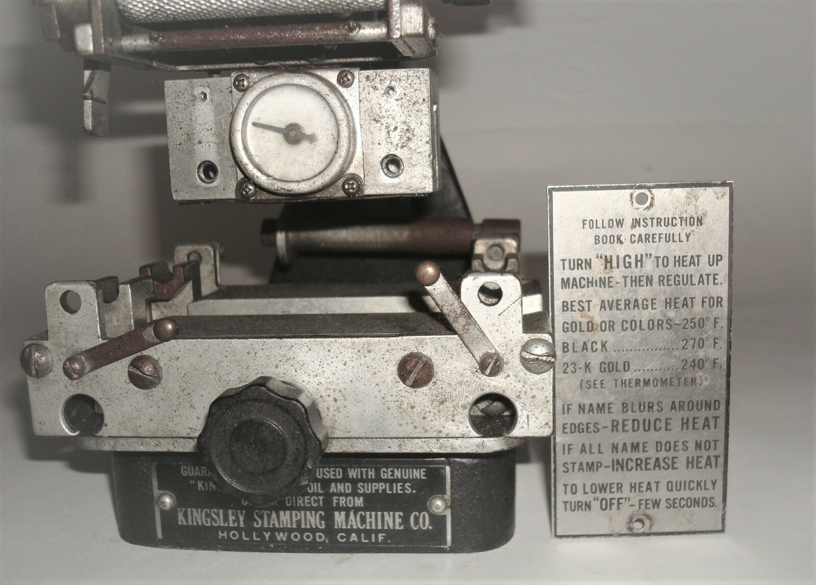 Vintage Kingsley Machine Hot Foil Stamping Embossing Manual Letter