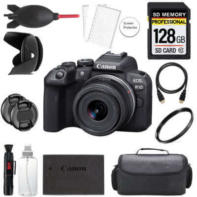 Canon EOS R10 Camera + 18-45mm Lens + 128GB + Bag+ UV Filter- Basic Kit
