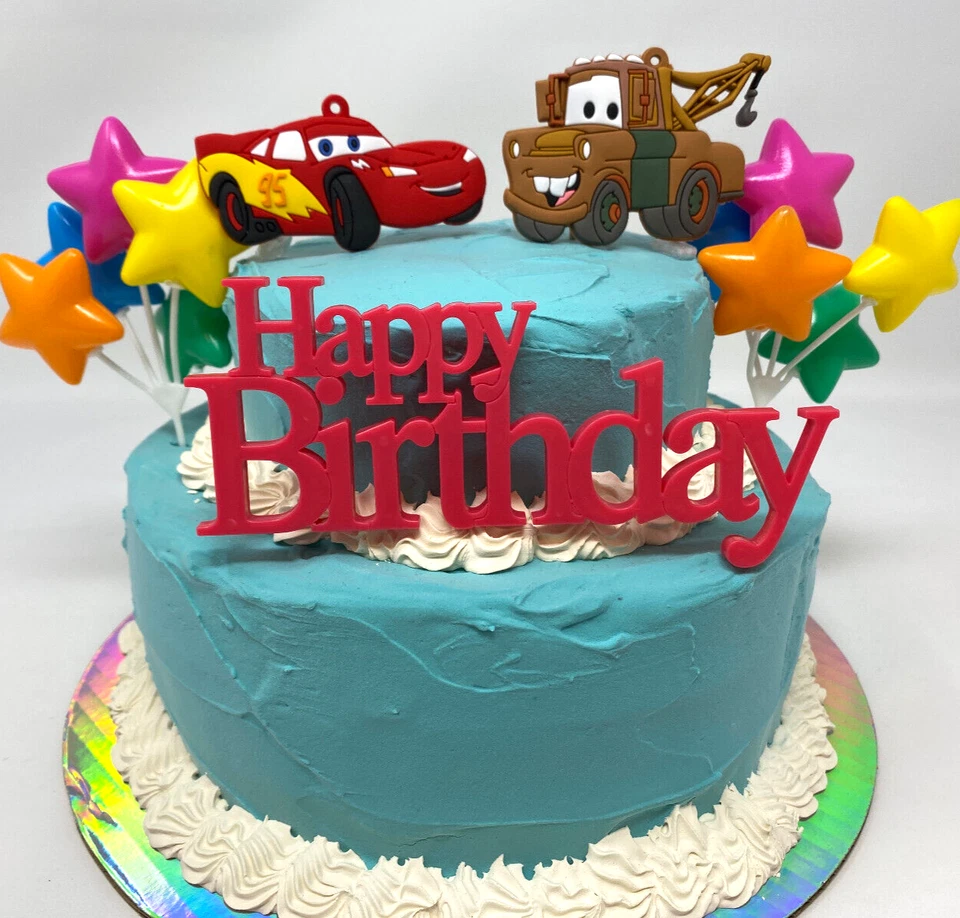 Juego de adorno de pastel de cumpleaños Cars ~ TOTALMENTE NUEVO ~ con Lightning Mcqueen Foto 2 de 4