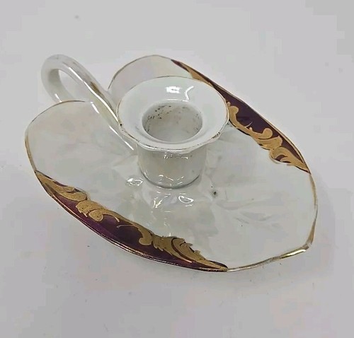 Antique Richard Ginori Italian Decorazion Egeguita Candle Holder Leaf Shape