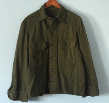 US Army Green Wool Military Utility Field Shirt Vintage 1950s Korean War Medium