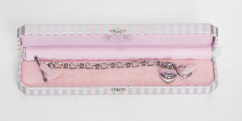 Juicy Couture Silver Plated Heart with Banner Juicy Crest Charm Bracelet In Box