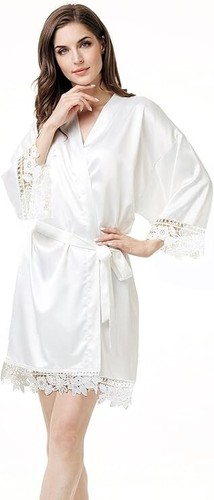 Bridesmaid Satin Lace Robe Wedding Bride Kimono Dressing Gown Women Sleepwear - Picture 29 of 35