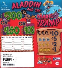 Pull Tab Ticket - Hard Card- Game - Aladdin and the Magic Tramp - 483 ct