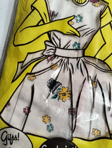 NOS Vintage Small Pop On Apron Princess Peggy 50's Flowers Burgundy Teal Yellow - Picture 4 of 10