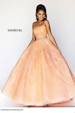 Sherri Hill 21292 Peach Stunning Prom Pageant Ball Gown Dress sz 10