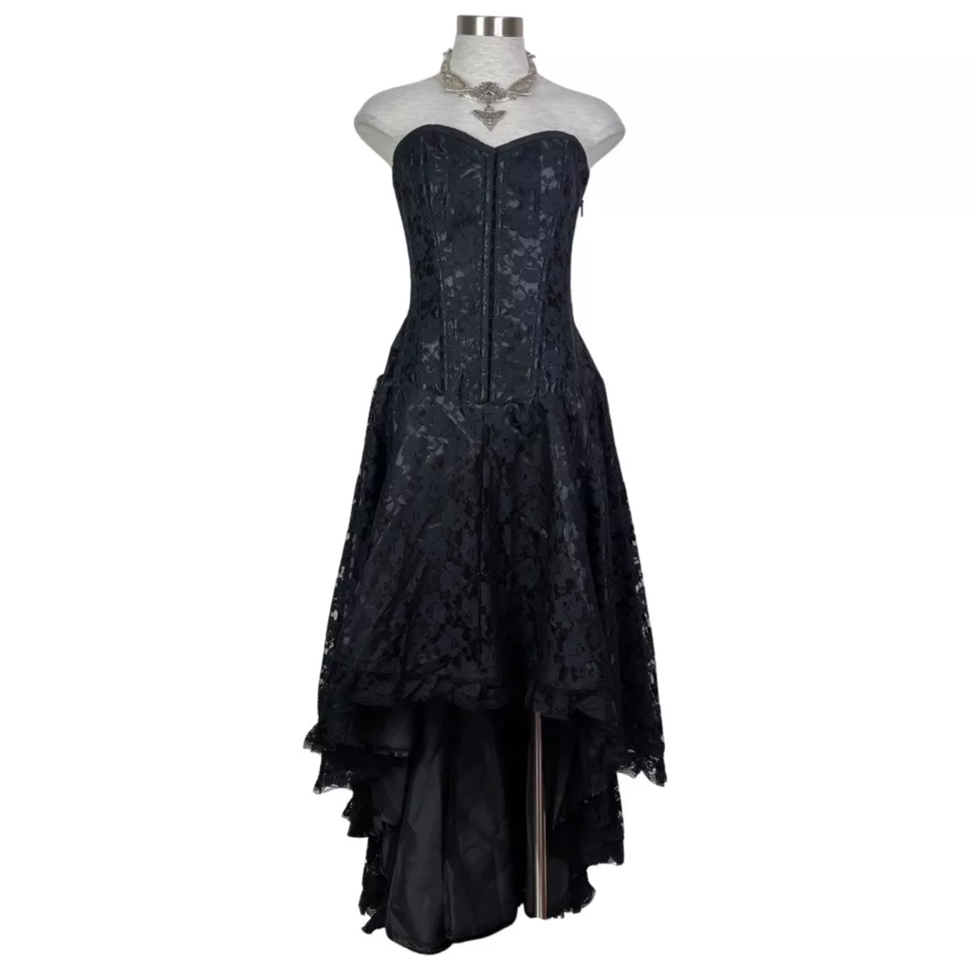 BURLESKA GOTHIC DEVINE VINTAGE VAMPIRE WEDDING PROM VICTORIAN BLACK CORSET  DRESS