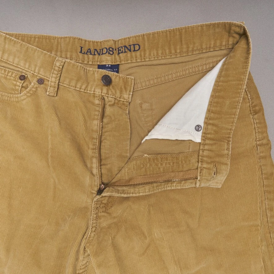 Lands End Corduroy Pants Mens 34x33 Camel Brown Cotton Blend Flat Front Straight - Image 2 of 4