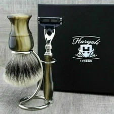 Men's Shaving Razor Sets with Silvertip Brush Luxury Gleam Finished Gift Kit 