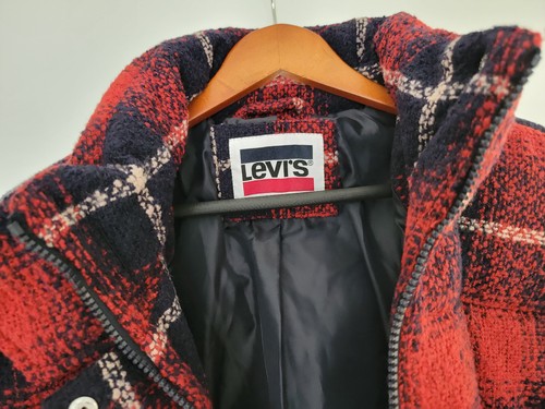 Levi's Women's Jacket Medium Puffer Coat Blue Red Plaid Cinch Waist NEW LW2RP412 - Picture 11 of 18