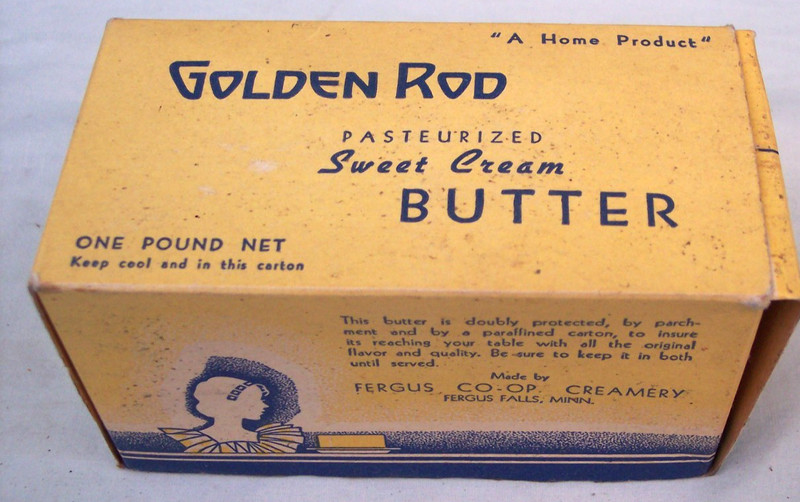 1950's GOLDEN ROD Butter Carton / Fergus Co-op Creamery / Fergus Falls MN / NICE
