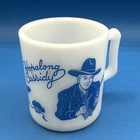 Vintage Child Sized Unbranded Unmarked Milk Glass Cup "Hopalong Cassidy" Blue