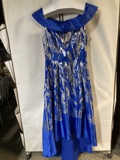 Formal Royal Blue Dress With Silver Floral Print Size Large SHEIN Off Shoulder