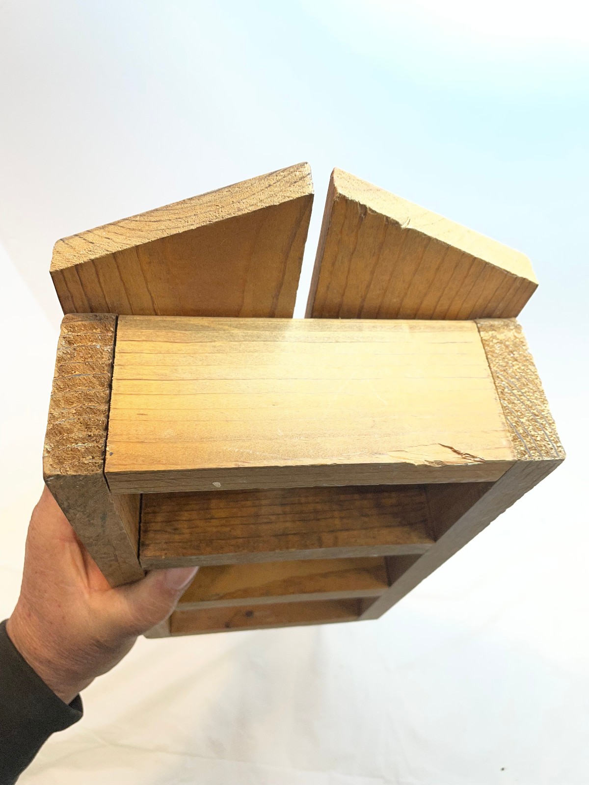 Vintage Country Wood Wall Curio Shelf Spice Rack Heart Eyelet Primitive