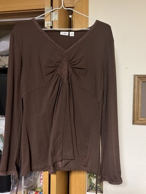 Cato Dark Brown 3/4 Lace Sleeve Vintage Slit Sleeves Light Weight Size Medium