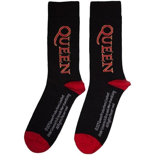 Queen Red Logo Vertical Uni Black Socks - Music Gift - Queen Memorabilia Socks