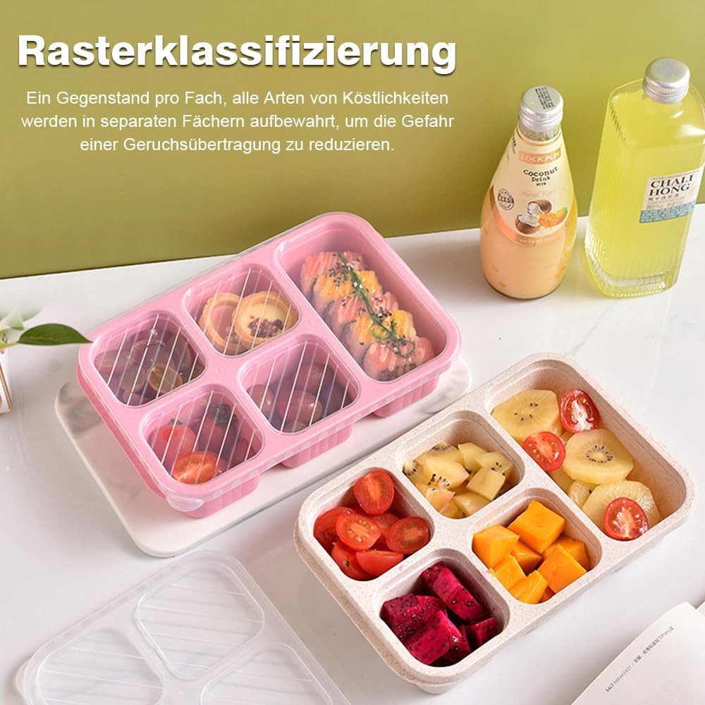 Bento Snack Boxen, 4 Stück Bento Lunchbox, 5 Fächer Behälter Bento Snack Box mit