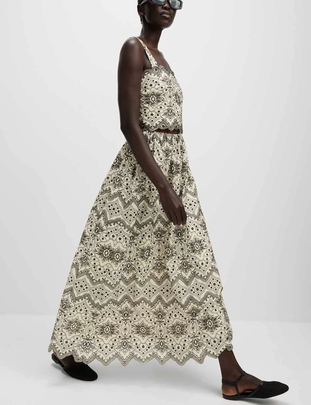 Marks & Spencer Womens Cotton Maxi Pleated Embroidered Skirt in White Mix - M&S
Opens in a new windo