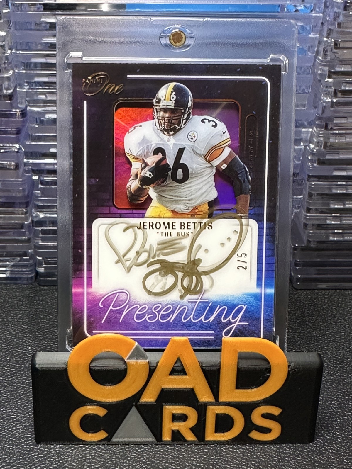 2022 Panini One Jerome Bettis #185 Presenting Gold Auto /5 Steelers 'The Bus' view 1